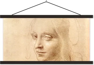 Produktbild von MuchoWow® Textilposter Skizze - Leonardo da Vinci 90x45 cm mit schwarzem Rahmen - Klemmleisten