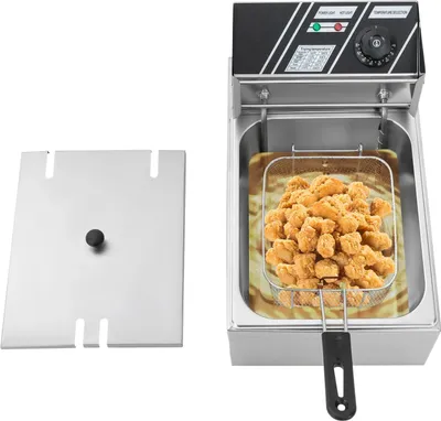 Gewerbe-Elektrofritteuse aus Edelstahl, Tischgerät mit Einzelbecken, konstante Temperatur, große Kapazität, hellgrau, 26–35 cm