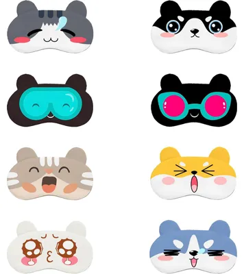 Image de Lot de 8 masques de sommeil pour enfants - Motifs animaux