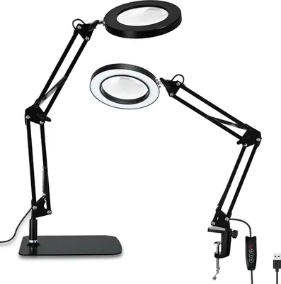 Produktbild von 10x Vergrößerungsglas mit Licht und Ständer - 2-in-1 Schreibtischlampe mit stufenloser Dimmung und schwerer Basis