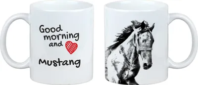 Produktbild von Tasse aus Keramik mit Mustang Motiv, weiß, 330 ml Fassungsvermögen, 10 cm hoch, Ø 8 cm