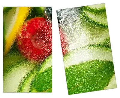 Produktbild von Spritzschutz Herdabdeckplatte Schneidebrett aus Glas Wasser mit Gurke und Zitrone 2-Teilig (60x52cm)