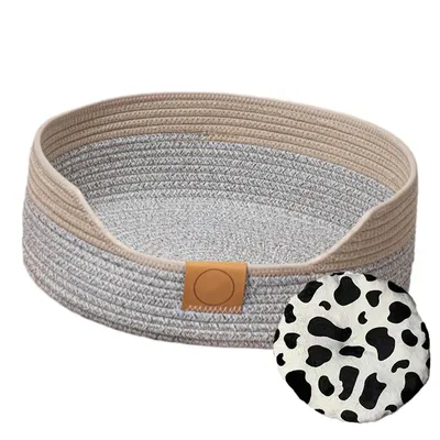 Produktbild von Katzenbetten, Katzenbett mit Kissen, 50cm Waschbar Katzenkorb aus Baumwollseilen geflochten, zum Schlafen für Katzen zum Schlafen zu jeder Jahreszeit
