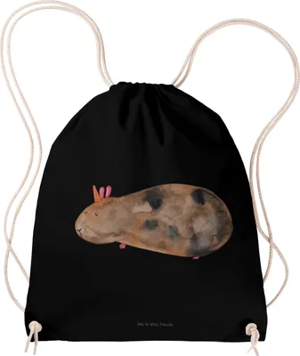 Produktbild von Mr. & Mrs. Panda Stoffbeutel Einhorn Meerschweinchen - Schwarz - Geschenk, freizeit rucksack, Sportbeutel, gymnastiktasche, Meerschwein, Meerhörnchen, Einhörner, Unicorn