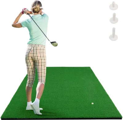 Produktbild von COSTWAY 150 x 100 cm golfová podložka na odpalisko, golfová cvičná podložka vrátane 3 gumových odpalísk, golfová podložka s 2 odpaliskami, na vnútorné a vonkajšie použitie