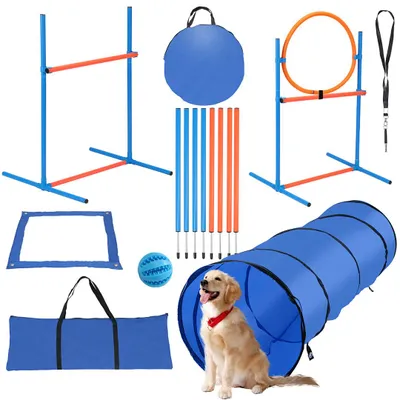 Obrázok produktu pre Ikodm Sada na agility tréning psov, psie športy, 5-dielna sada: tréningový tunel, sada skládacích prekážok, výstavná vodítka, prekážka, prekážky
