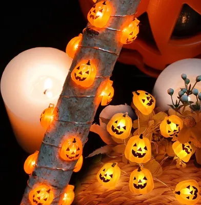 Zdjęcie produktu dla 2M Halloween Party Decoration LED Pumpkin Fairy Lights Zasilane bateryjnie Ciepła biel