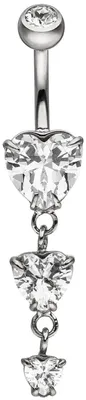Produktbild von Bauchnabelpiercing Piercing aus Edelstahl mit Zirkonia Herzen Herz-Form weiß