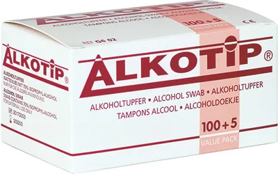 Produktbild von Alkoholtupfer, Standard NEU: Pack: 100 + 5 Stück | Packung (105 Stück)
