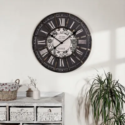 Immagine prodotto di Orologio da parete XXL per soggiorno Shabby Chic nero ⌀60 cm Metallo Batteria Vintage