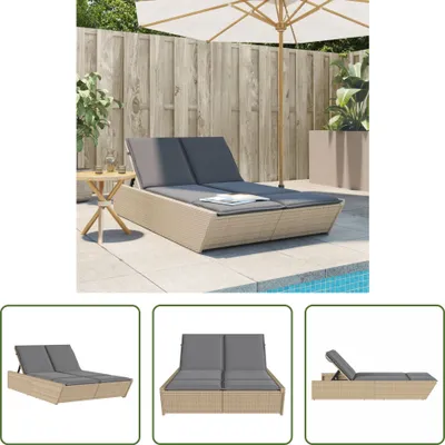 Produktbild von The Living Store Doppel-Sonnenliege mit Auflagen Beige Poly Rattan