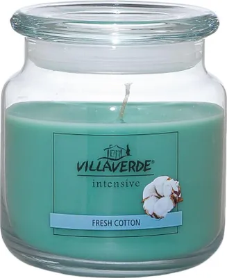 Produktbild von Villa Verde Duftkerze im Glas m. Deckel Fresh Baumwolle, Höhe: 10 cm, Ø 10 cm