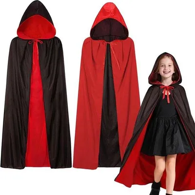 Obrázek produktu pro Upírová plášť s čepicí 31.5/39.4/120 cm - Dvojitá strana - červená/černá - Ideální pro Halloween - ShopFlot