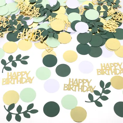 Productafbeelding van Happy Birthday Konfetti 200 stuks in Salbeigrün en Goud voor Versiering