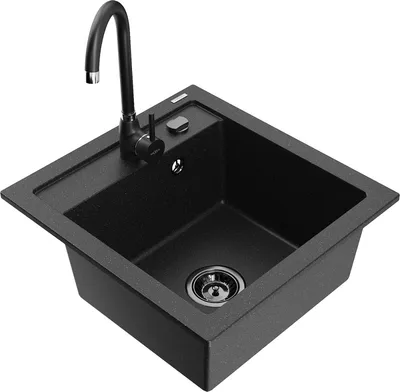 Produktbild von Mexen Vito 1-Becken-Granit-Spüle mit Mischbatterie Telma, Schwarz/Silbermetallic - 6503-73-670200-70-B