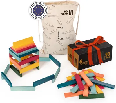 Image de Blocs de construction en bois, 90 pièces, colorés, en pin, pour enfants