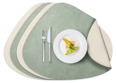 Platzset aus PU-Leder, 4er Set, oval, 34x42,5 cm, hellgrün+beige