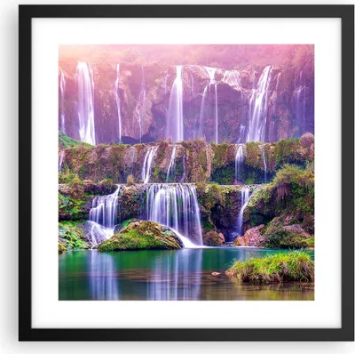 Produktbild von Gerahmtes Poster - Schwarzer Rahmen - Wasserfall Natur - 40x40 cm - Wand Bild - Wanddeko - Wandbilder - Kunstposter - Wandposter - Bilderrahmen - Bilder - Kunstdruck - Wandbild - P2BAC40x40-3893