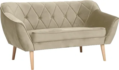 Zdjęcie produktu dla BETTSO Modna tapicerowana sofa 2-osobowa w stylu skandynawskim na drewnianych nogach z eleganckimi przeszyciami CARO 2 Beżowa
