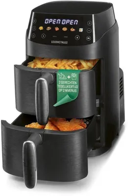 Productafbeelding van Heteluchtfriteuse Verticale Dubbele Kamer - 5 Liter Inhoud - 2000 Watt Vermogen - Zwart - Voor 2 Personen