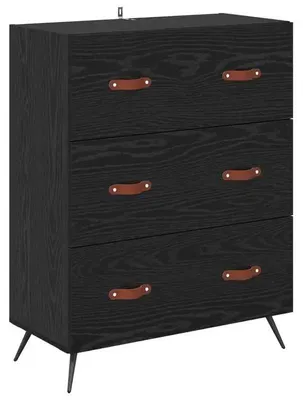 Zdjęcie produktu dla Komoda dębowa - komoda z szufladami - 69,5 x 34 x 90 cm - materiał drewnopochodny - wszechstronne przechowywanie - kolor czarny