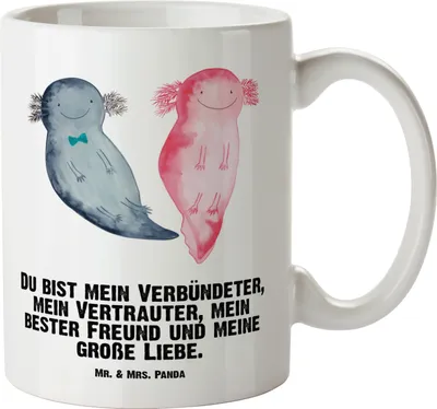 Produktbild von Mr. & Mrs. Panda tasse mit henkel Axolotl Freundin - Weiß - Geschenk, Jumbo, steingut, Pott, Molch, Keramiktasse, Große, glücklich, Valentinstag, Lurch, Teetasse, Liebe
