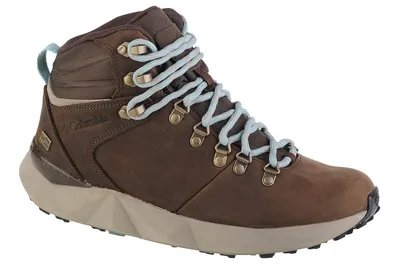 A single brown hiking boot is shown against a white background.