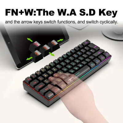 Produktbild von HXSJ L500 Tri-Mode Wireless 61-Tasten-Kompaktfolientastatur Mini-Tastatur RGB-Vollfarb-Hintergrundbeleuchtung Mehrere Lichteffekte Mechanisches Gefuehl Wiederaufladbare Tastatur BT5.0 2,4 G kabelgebundene Drei-Mode-Konnektivitaet Akku mit hoher Kapazitaet