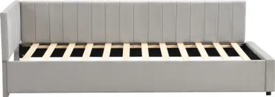 Produktbild von Flieks Polsterbett 90x200cm mit Lattenrost, Tagesbett Schlafsofa mit Rückenlehne, Einzelbett Gästebett Daybett Jugendbett Sofabett, Samt, Grau