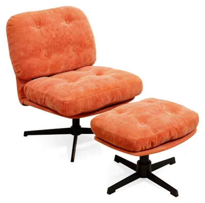 Relaxsessel mit Hocker, 360° drehbar, Chenille, orange