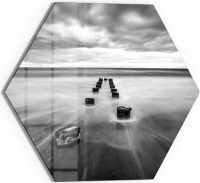 Produktbild von DEQORI Glasbild Echtglas 55x48 cm 'Wellenbrecher im Meer' Wandbild Bild modern Deko