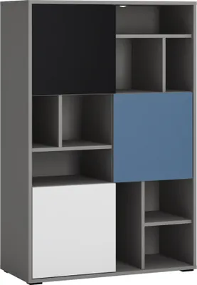 Produktbild von Regal Jugendzimmer LIIVA-129 in grau mit schwarz, weiß, blau, B/H/T: ca. 83,7/126,6/40 cm