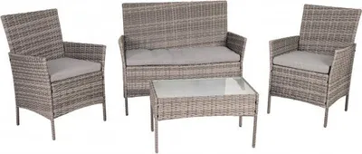 Produktbild von Greemotion Morelia, Braun, Grau, Transparent, Glas, Polyester, Polyethylen, Stahl, 4 Sitz(e), 71 cm, 41 cm, 39 cm