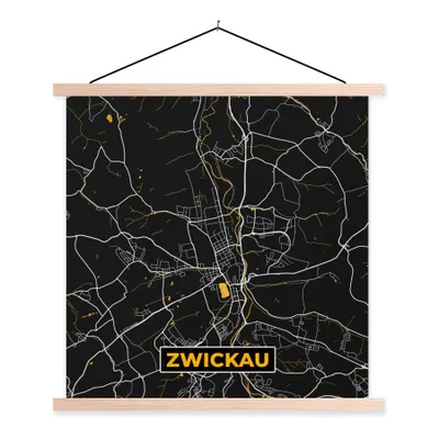 Produktbild von MuchoWow® Textilposter Zwickau - Stadtplan - Karte - Deutschland - Gold 40x40 cm mit holzfarbenen Rahmen - Posterleiste