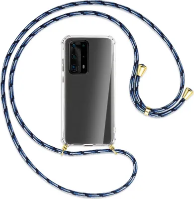 Produktbild von Handykette Backcover-Schutzhülle mit Band (Metall goldfarben) für Huawei P40 Pro Plus - Blautöne