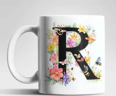 Produktbild von Name A bis Z und 0 bis 9 Blumen Bienen Kaffeetasse Teetasse Tasse Geschenkidee – R