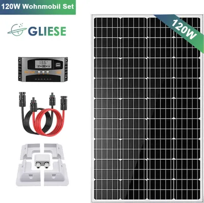 Produktbild von 120W Wohnwagen Set Solaranlage Komplettpaket Solarpanel 12V Solarmodul Mit Montage PV Halterung für Balkon Camping RV