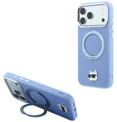 Obrázek produktu pro Pouzdro Karl Lagerfeld s držákem na prsten a magnetickým připojením MagSafe, motiv Choupette, modré, pro iPhone 18 Pro / 17 Pro
