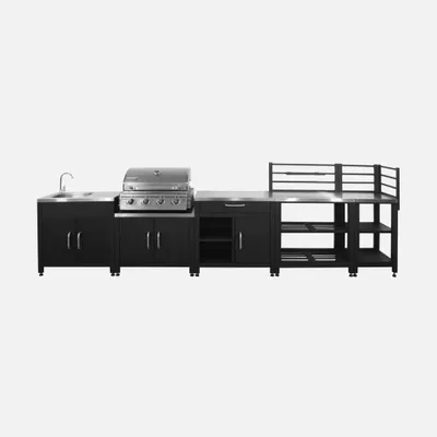 Immagine prodotto di Modulo cucina da esterno con barbecue a gas 4 bruciatori, 5 moduli , Argento