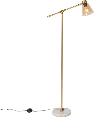 Zdjęcie produktu dla Lampa podłogowa w stylu art deco brązowa z marmurem i bursztynowym szkłem - Nina