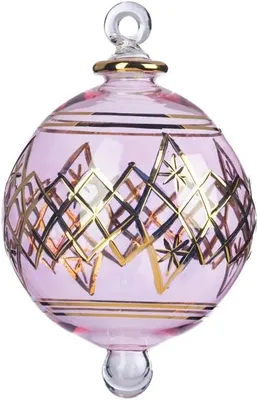 Immagine prodotto di Palla di vetro soffiato a mano, 12 cm, rosa e oro, decorazione natalizia per l'albero