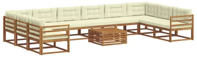 Produktbild von vidaXL Outdoor-Sofagarnitur mit Kissen 11 pcs Natur und Creme