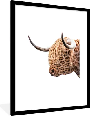Produktbild von MuchoWow® Gerahmtes Poster Schottischer Highlander - Weiß - Pantherdruck 60x80 cm - Poster mit Schwarzem Bilderrahmen Wandposter Rahmen Foto Bilder - Wohnzimmer - Dekorationen - Prämie
