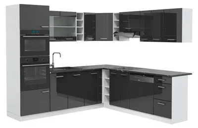 Produktbild von Eckküche Vicco R-Line Anthrazit Hochglanz/Weiß 247 x 237 cm, AP Anthrazit, Model 42787