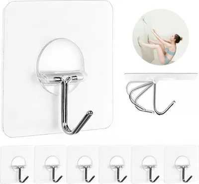 Produktbild von Wandhaken, max. 5,9 kg, transparente nahtlose Kleiderhaken, wasserdicht und ölbeständig, robuste selbstklebende Haken für Badezimmer und Küche, 8er-Pack