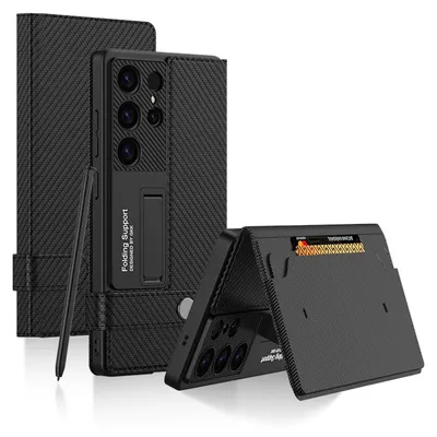 Immagine prodotto di Per Samsung Galaxy S25 Ultra GKK MagSafe Flip Portafoglio in pelle / TPU Cover Carbonio