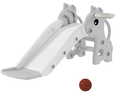 Produktbild von 3-in-1 Rutsche für Kinder, Giraffenform, Basketballkorb, Ball, Grau