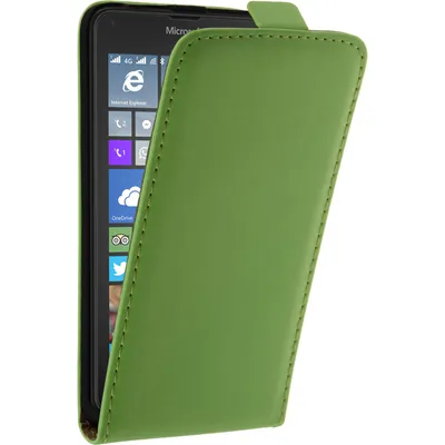 Produktbild von PhoneNatic Kunst-Lederhülle kompatibel mit Microsoft Lumia 640 - Flip-Case grün + 2 Schutzfolien