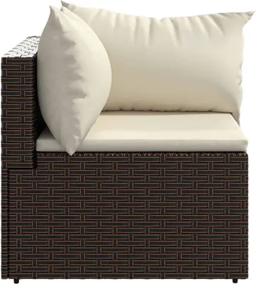 Image de vidaXL Canapé d'angle de jardin avec coussins Marron Poly Rattan