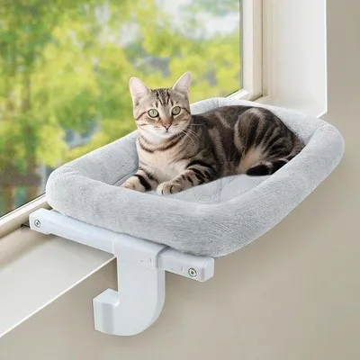 Productafbeelding van Cat Window Bed Hammock voor Grote Katten - Radiator Hangstoel - Verstelbaar zonder Boren - Draagvermogen 18kg - Grijs - L